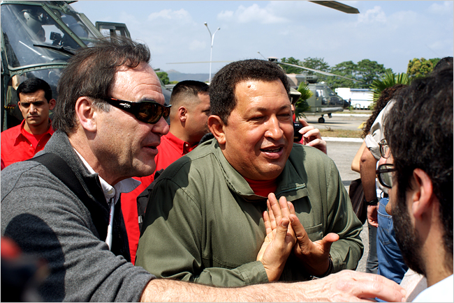 Oliver Stone, left, with Hugo Ch�vez (Photo: Jose Ibanez/Cinema Libre Studio)